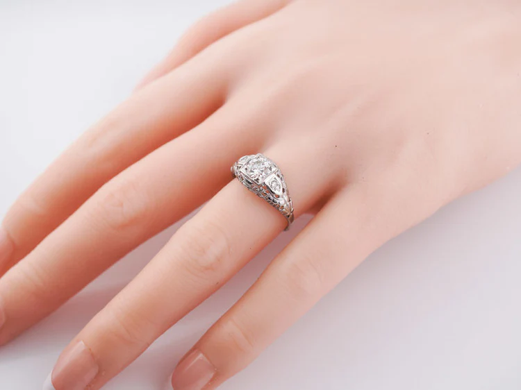 Antique Engagement Ring Art Deco .60ct Old European Cut Diamond in 18k White Gold - Image 9