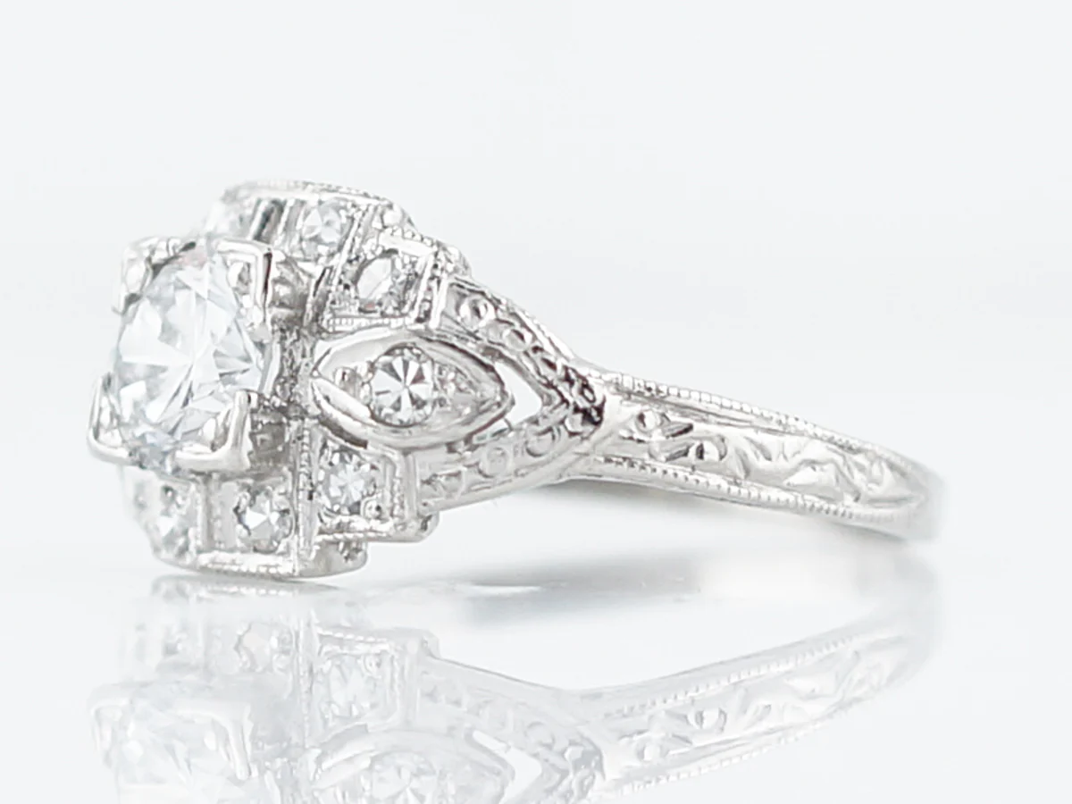 Antique Engagement Ring Art Deco .61 Round Brilliant Cut Diamond in Platinum - Image 2