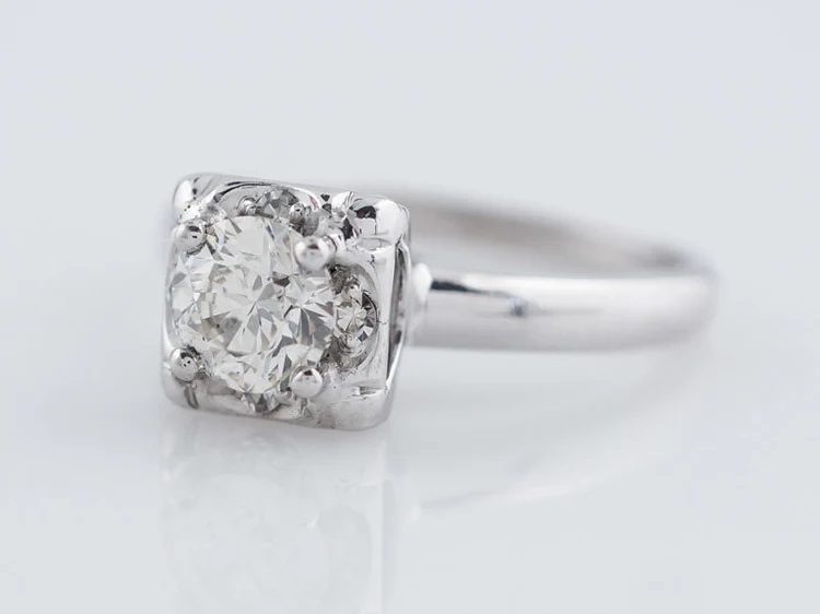Antique Engagement Ring Art Deco .62 Round Brilliant Cut Diamond in Vintage 14k White Gold - Image 2