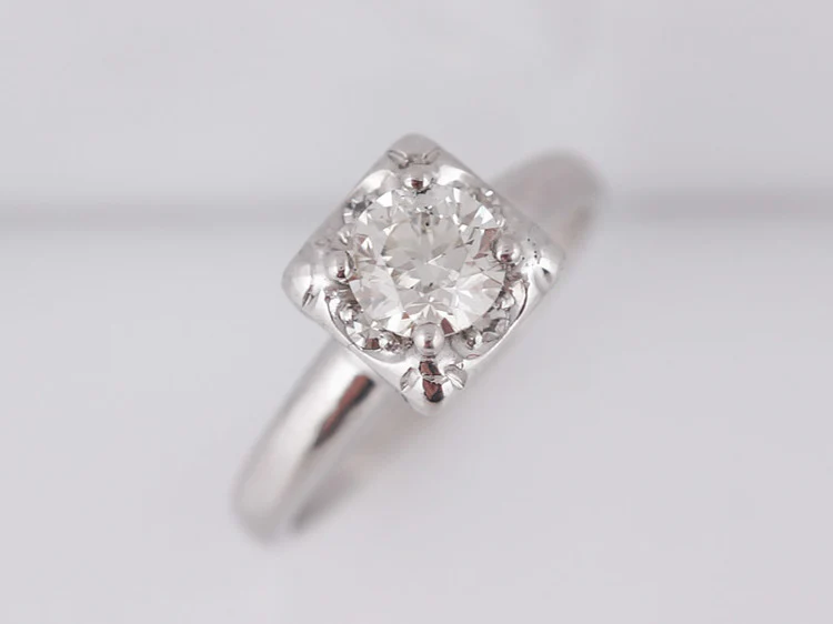 Antique Engagement Ring Art Deco .62 Round Brilliant Cut Diamond in Vintage 14k White Gold - Image 3
