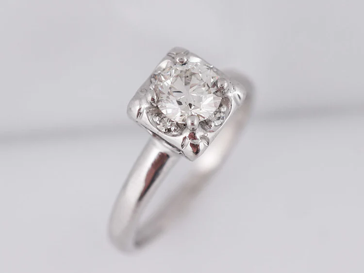Antique Engagement Ring Art Deco .62 Round Brilliant Cut Diamond in Vintage 14k White Gold - Image 4