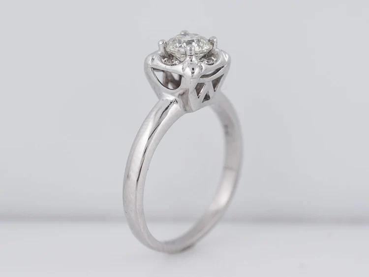 Antique Engagement Ring Art Deco .62 Round Brilliant Cut Diamond in Vintage 14k White Gold - Image 5