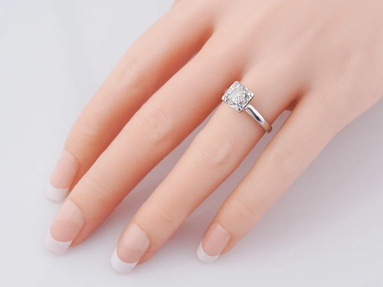 Antique Engagement Ring Art Deco .62 Round Brilliant Cut Diamond in Vintage 14k White Gold - Image 6