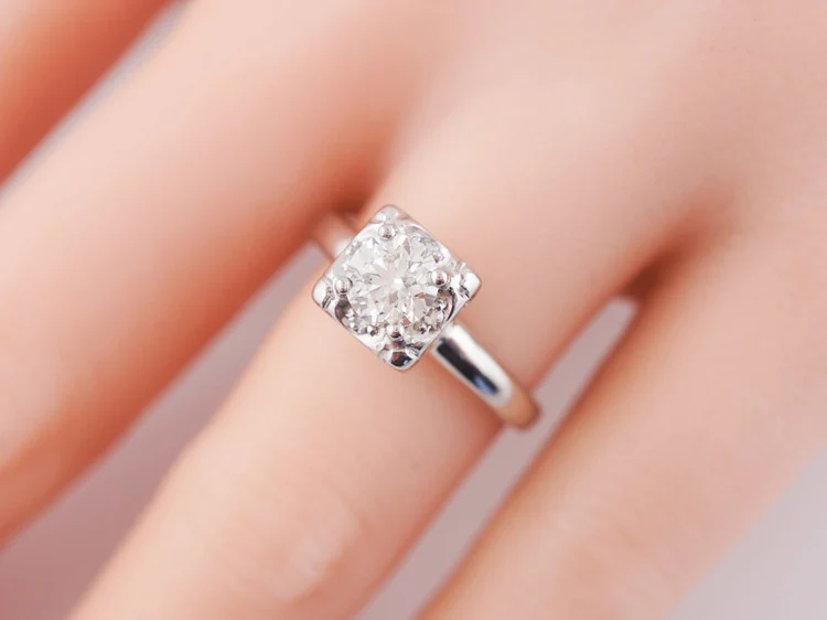 Antique Engagement Ring Art Deco .62 Round Brilliant Cut Diamond in Vintage 14k White Gold - Image 8