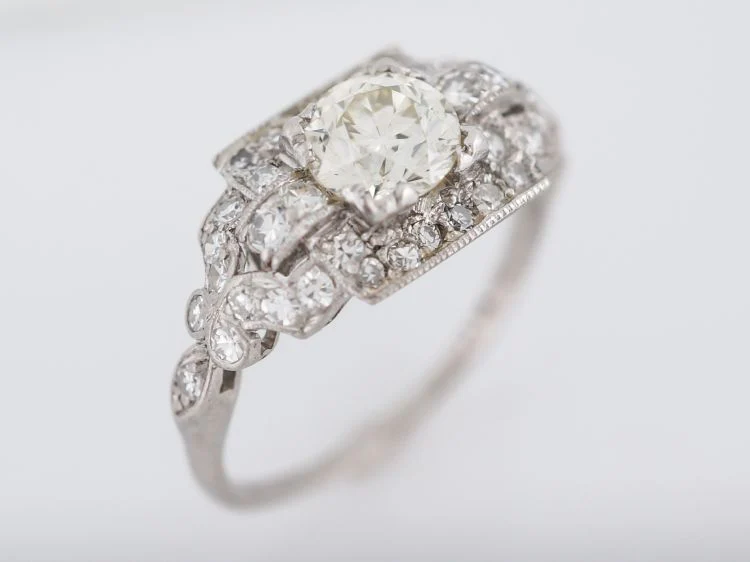 Antique Engagement Ring Art Deco .63 Old European Cut Diamond in Platinum - Image 4