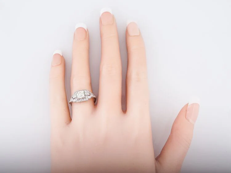 Antique Engagement Ring Art Deco .63 Old European Cut Diamond in Platinum - Image 6