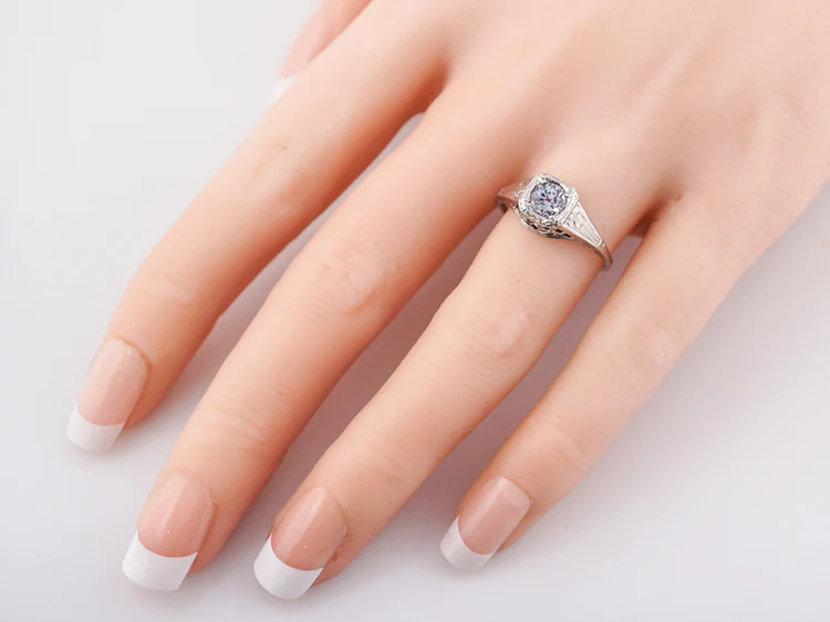 Antique Engagement Ring Art Deco .63 Round Cut Sapphire in 18k White Gold - Image 6