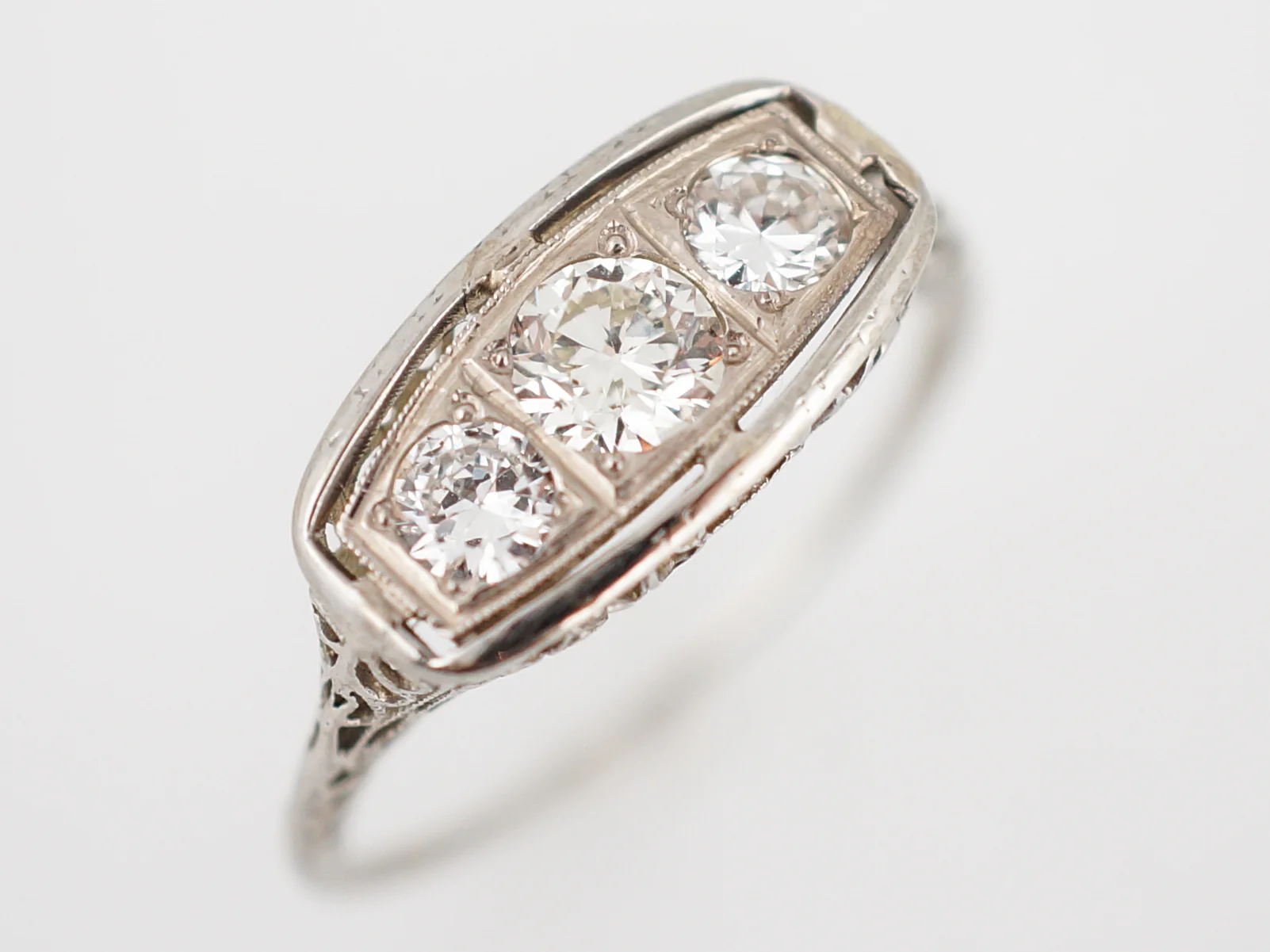 Antique Engagement Ring Art Deco .64 Old European Cut Diamond in 18k White Gold - Image 4