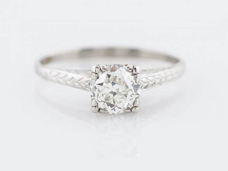 Antique Engagement Ring Art Deco .65 Old European Cut Diamond in 14k White Gold