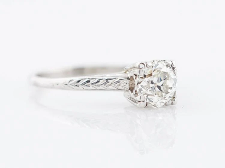 Antique Engagement Ring Art Deco .65 Old European Cut Diamond in 14k White Gold - Image 2