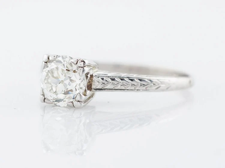 Antique Engagement Ring Art Deco .65 Old European Cut Diamond in 14k White Gold - Image 3
