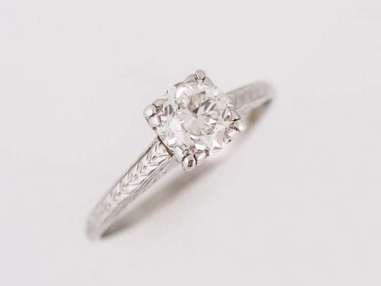 Antique Engagement Ring Art Deco .65 Old European Cut Diamond in 14k White Gold - Image 4