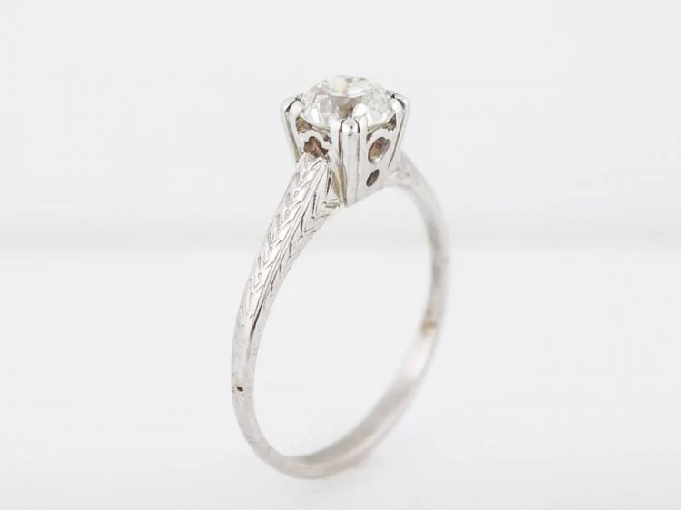 Antique Engagement Ring Art Deco .65 Old European Cut Diamond in 14k White Gold - Image 5