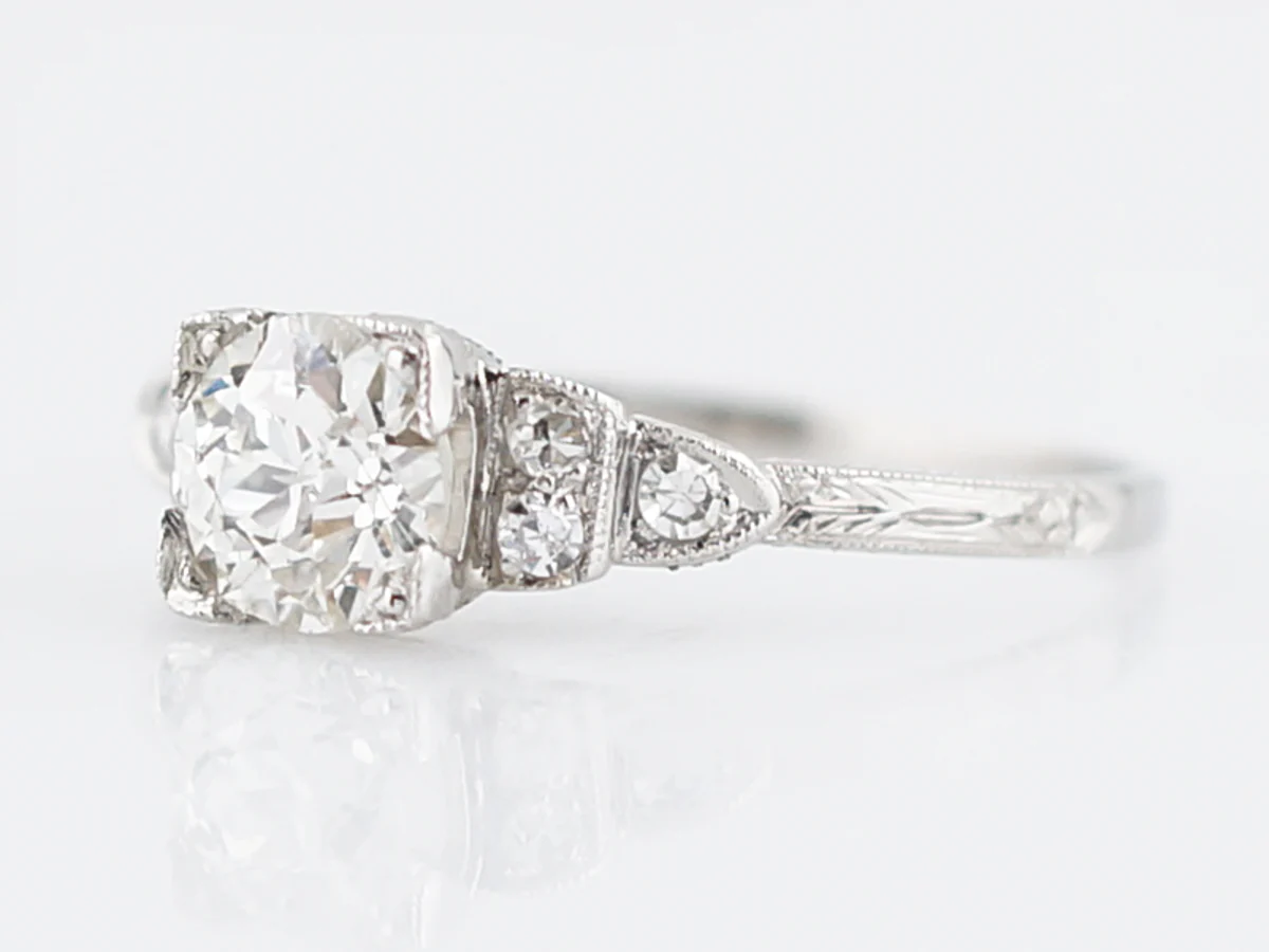 Antique Engagement Ring Art Deco .67 Old European Cut Diamond in Platinum - Image 2