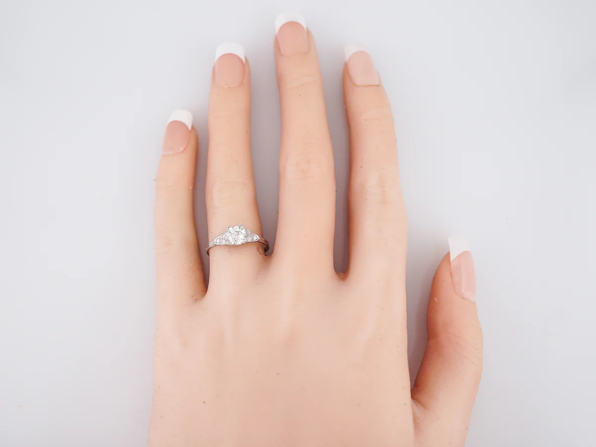 Antique Engagement Ring Art Deco .67 Old European Cut Diamond in Platinum - Image 6