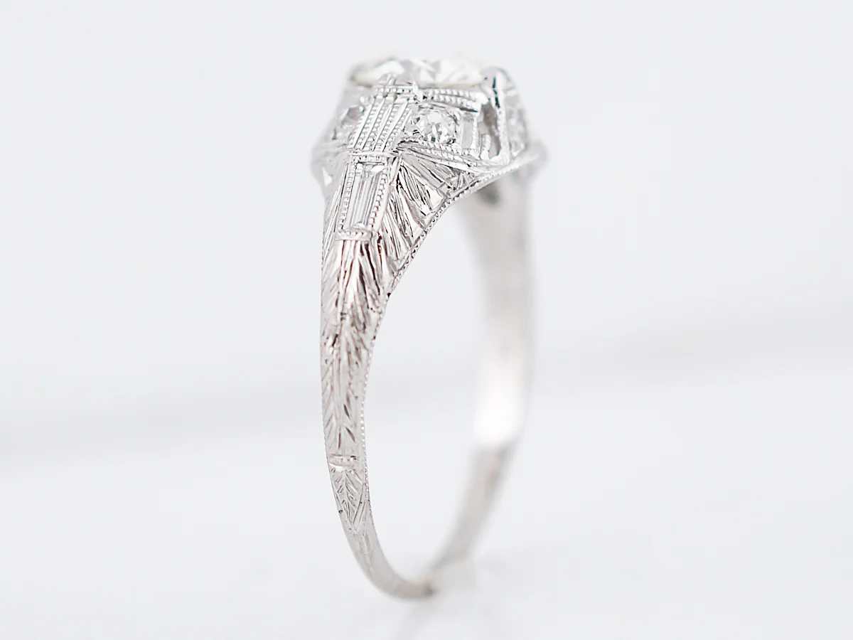 Antique Engagement Ring Art Deco .68 Old European Cut Diamond in 18K White Gold - Image 4