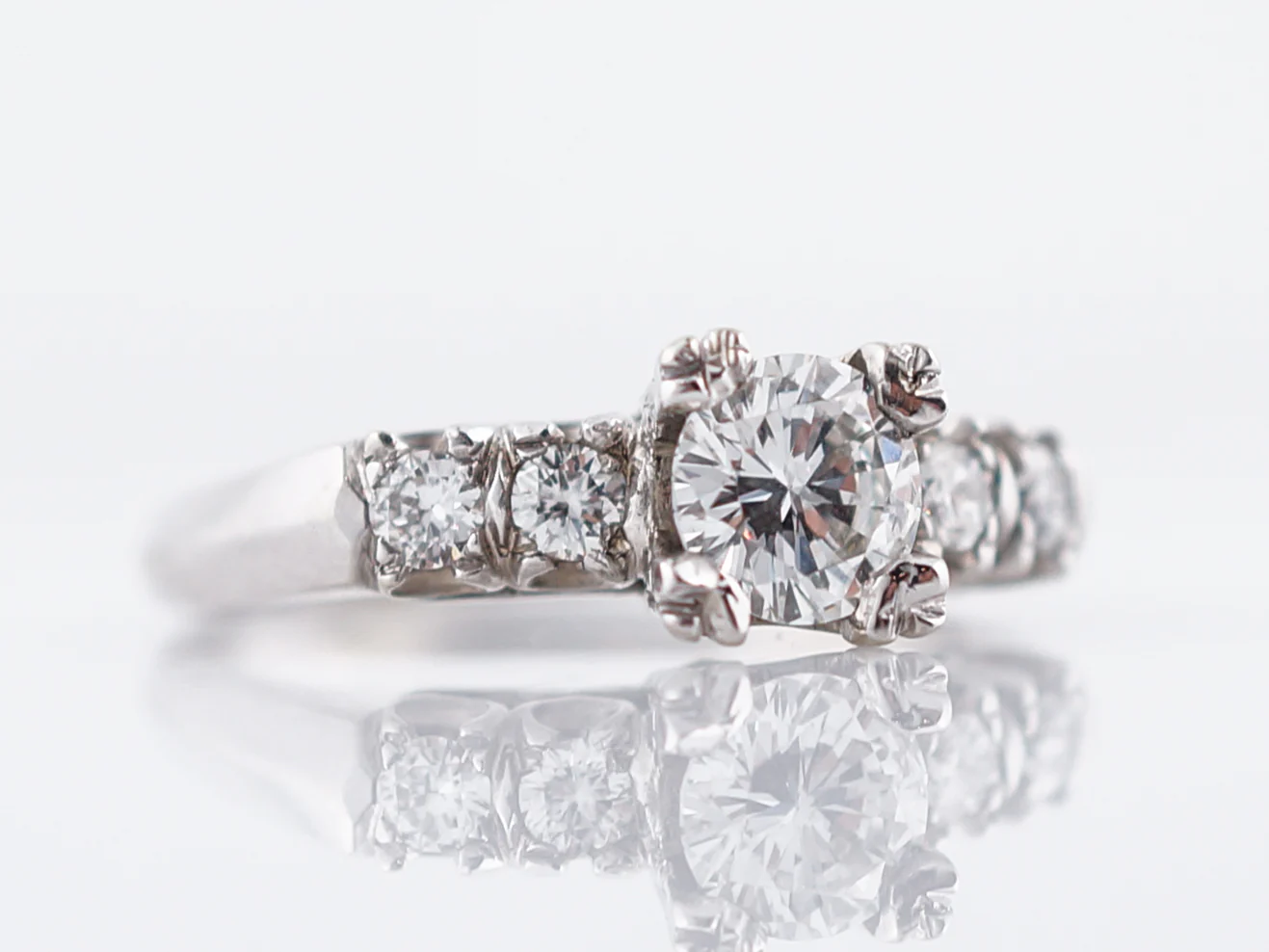 Antique Engagement Ring Art Deco .68 Round Brilliant Cut Diamond in 14k White Gold - Image 3