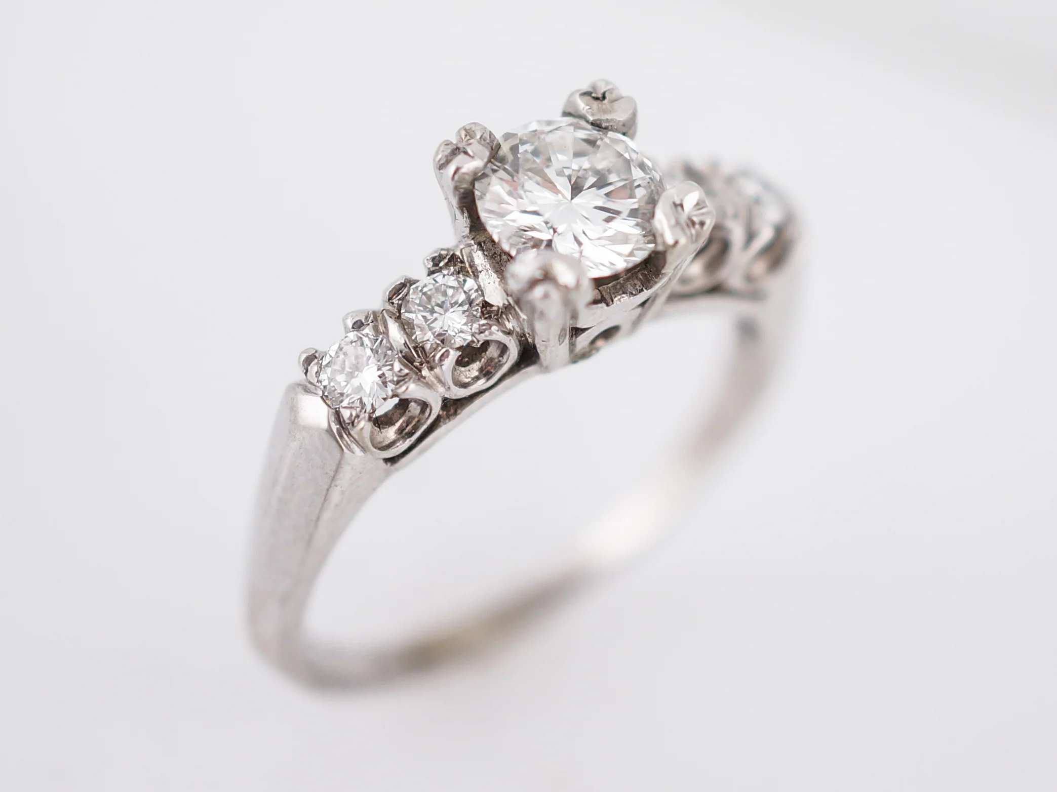 Antique Engagement Ring Art Deco .68 Round Brilliant Cut Diamond in 14k White Gold - Image 4
