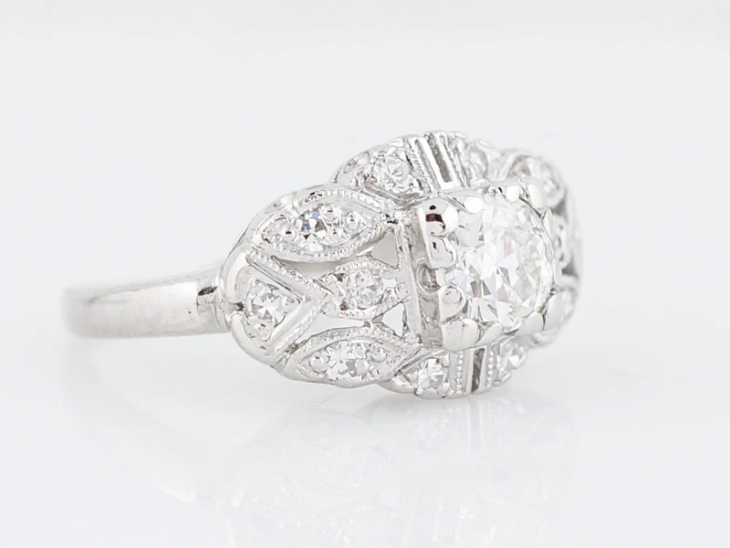 Antique Engagement Ring Art Deco .69 Old European Cut Diamond in Platinum - Image 2