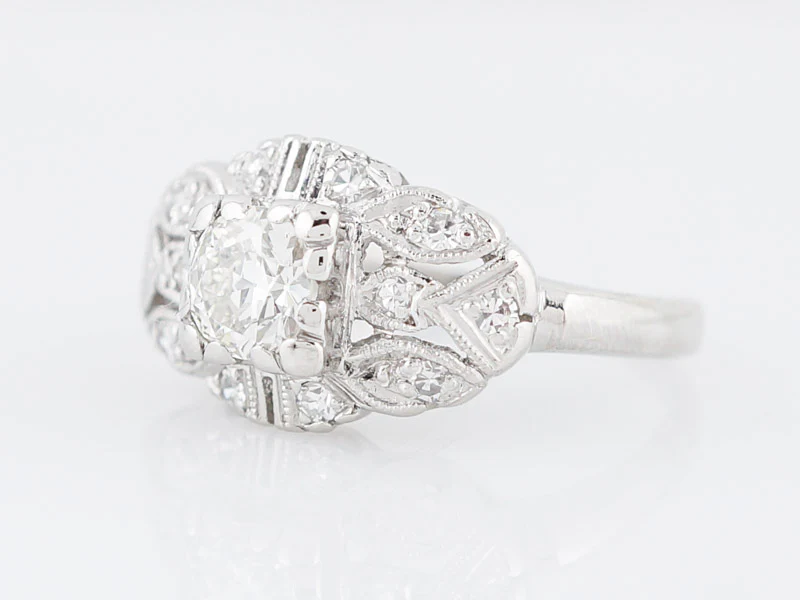 Antique Engagement Ring Art Deco .69 Old European Cut Diamond in Platinum - Image 3