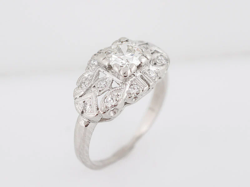 Antique Engagement Ring Art Deco .69 Old European Cut Diamond in Platinum - Image 4