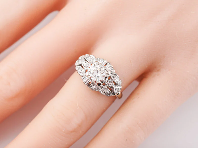 Antique Engagement Ring Art Deco .69 Old European Cut Diamond in Platinum - Image 6