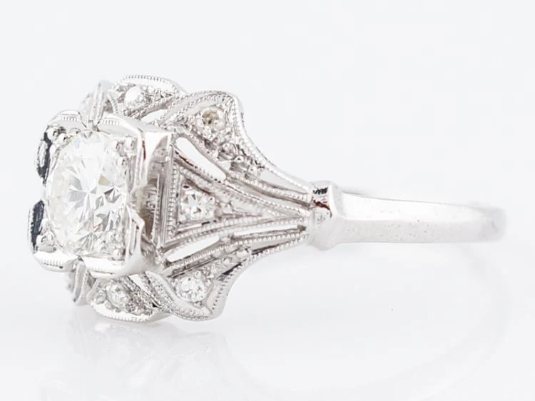 Antique Engagement Ring Art Deco .70 Old European Cut Diamond in Platinum - Image 3