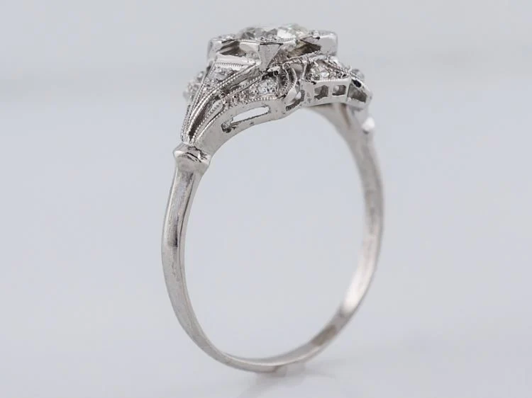 Antique Engagement Ring Art Deco .70 Old European Cut Diamond in Platinum - Image 4