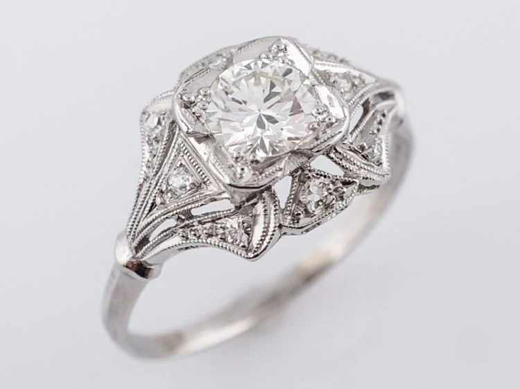 Antique Engagement Ring Art Deco .70 Old European Cut Diamond in Platinum - Image 5
