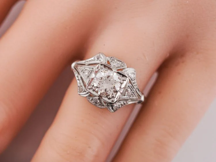 Antique Engagement Ring Art Deco .70 Old European Cut Diamond in Platinum - Image 8