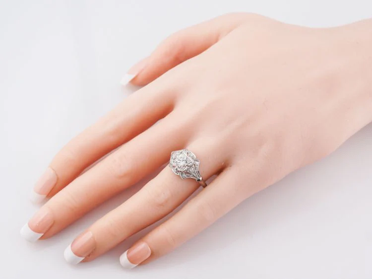 Antique Engagement Ring Art Deco .70 Old European Cut Diamond in Platinum - Image 9
