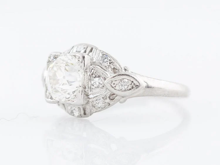 Antique Engagement Ring Art Deco .72 Old European Cut Diamond in Platinum - Image 2