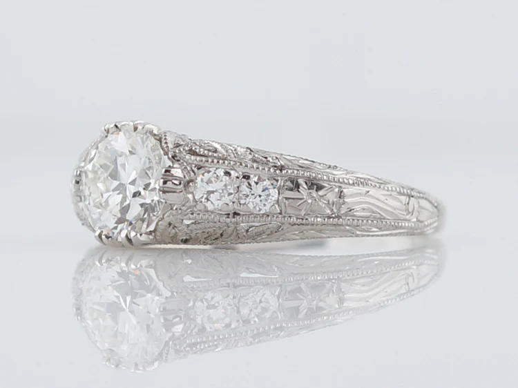 Antique Engagement Ring Art Deco .72 Old European Cut Diamond in Platinum - Image 3