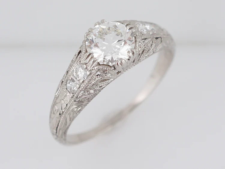 Antique Engagement Ring Art Deco .72 Old European Cut Diamond in Platinum - Image 4