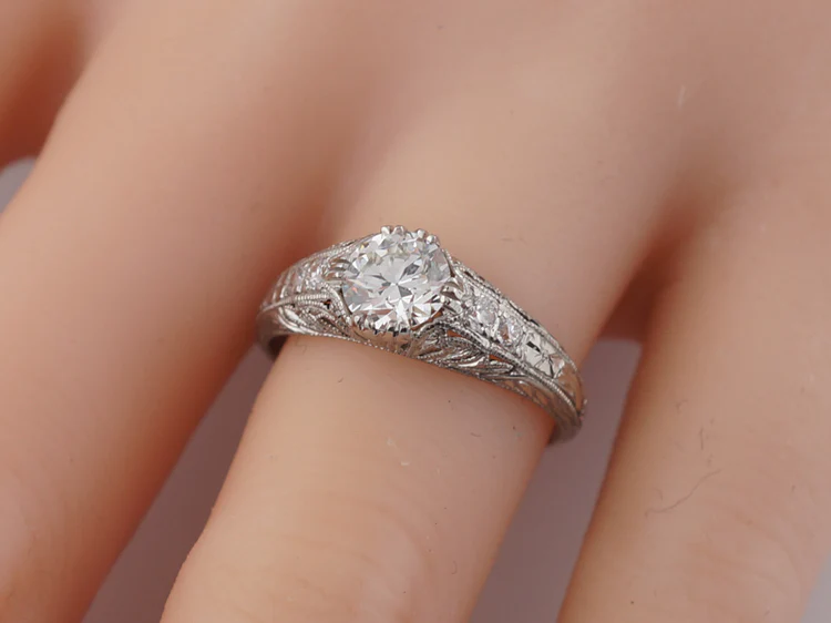 Antique Engagement Ring Art Deco .72 Old European Cut Diamond in Platinum - Image 8