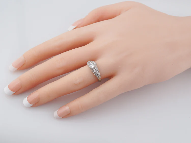 Antique Engagement Ring Art Deco .72 Old European Cut Diamond in Platinum - Image 9