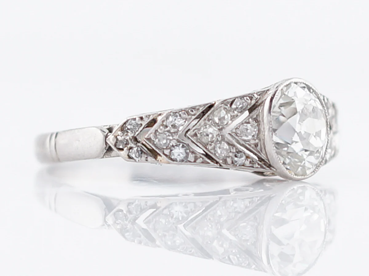 Antique Engagement Ring Art Deco .72 Old Mine Cushion Cut Diamond in Platinum - Image 3
