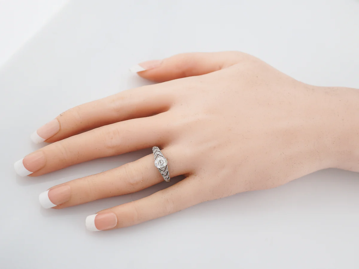 Antique Engagement Ring Art Deco .72 Old Mine Cushion Cut Diamond in Platinum - Image 7