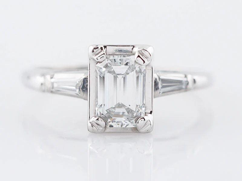 Antique Engagement Ring Art Deco .74 Emerald Cut Diamond in 14k White Gold - Image 2