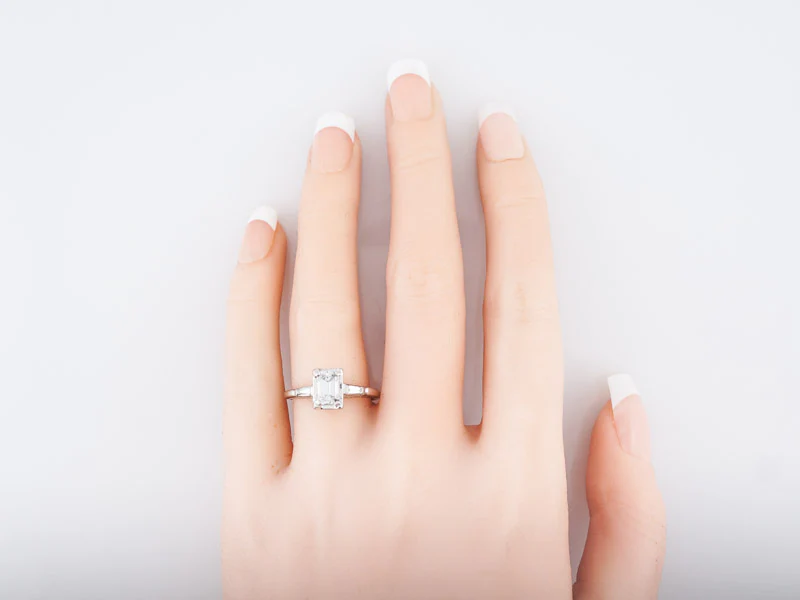 Antique Engagement Ring Art Deco .74 Emerald Cut Diamond in 14k White Gold - Image 7