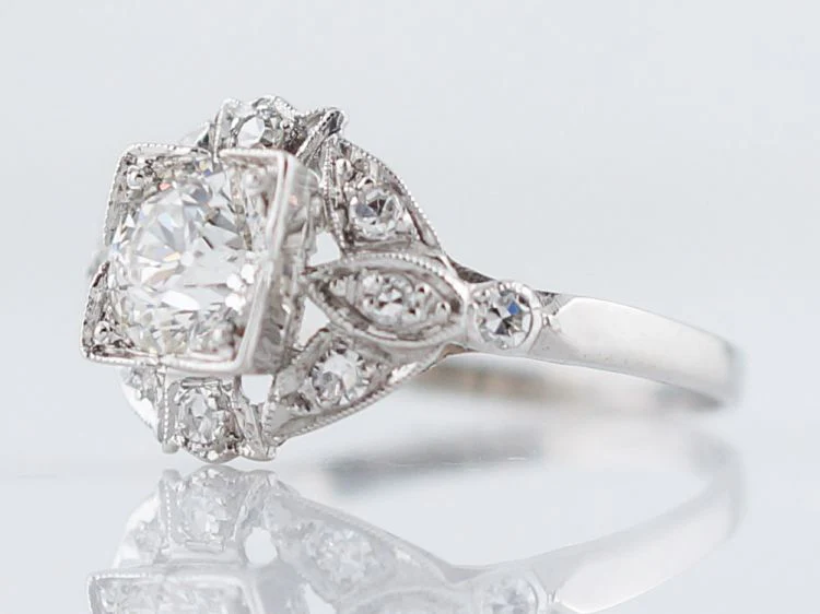 Antique Engagement Ring Art Deco .75 Old European Cut Diamond in Platinum - Image 2