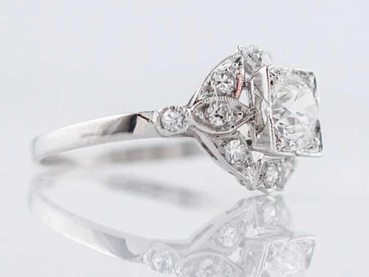 Antique Engagement Ring Art Deco .75 Old European Cut Diamond in Platinum - Image 3