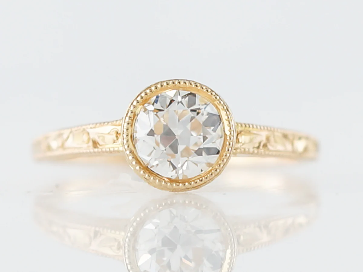 Antique Engagement Ring Art Deco .77 Old European Cut Diamond in 14k Yellow Gold