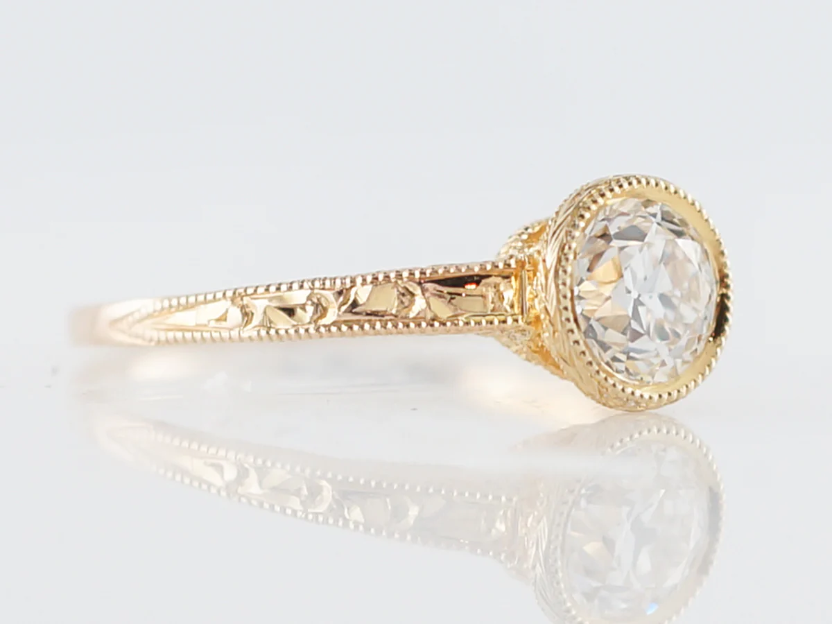 Antique Engagement Ring Art Deco .77 Old European Cut Diamond in 14k Yellow Gold - Image 3