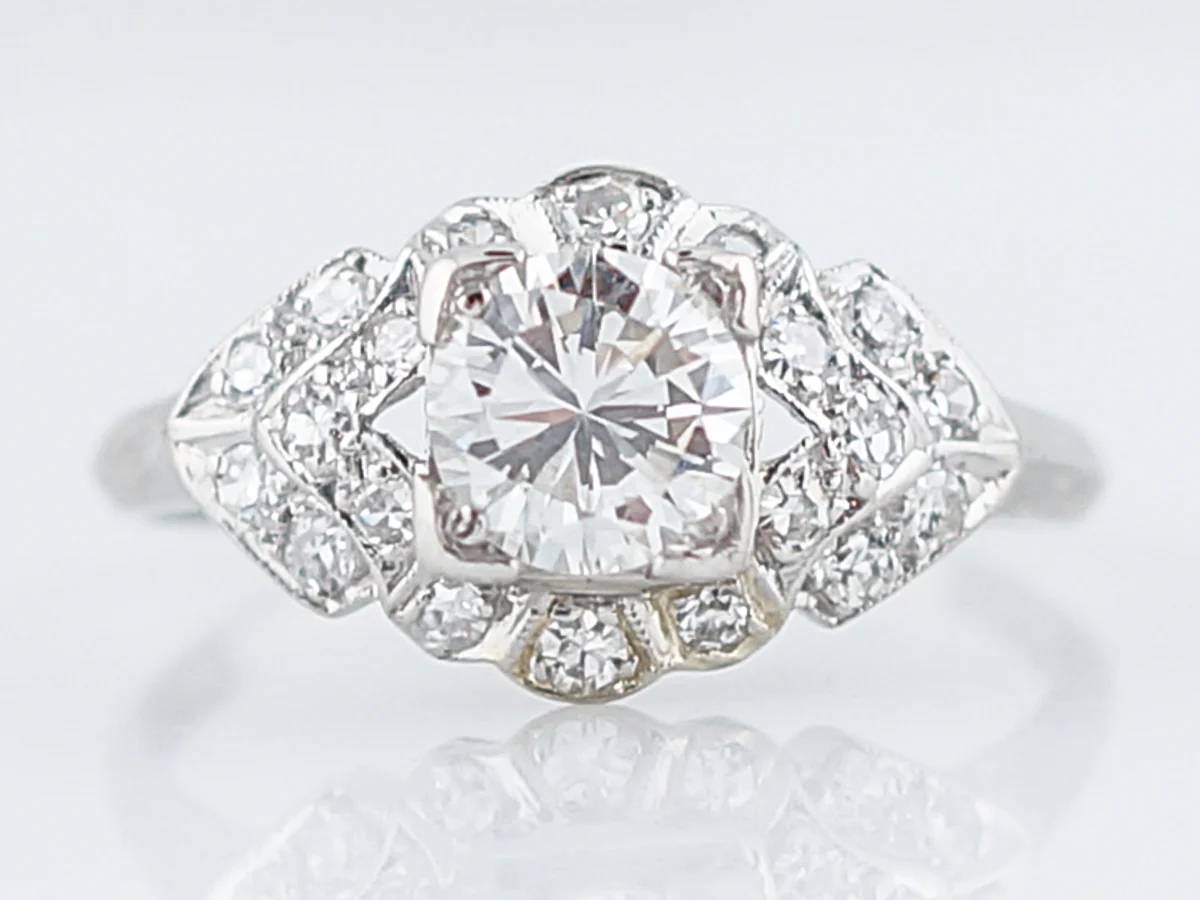Antique Engagement Ring Art Deco .78 Round Brilliant Cut Diamond in Platinum - Image 2