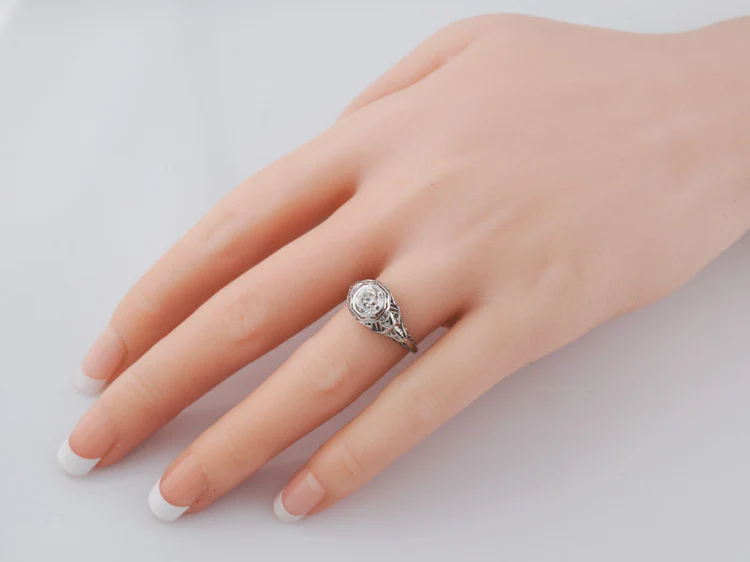 Antique Engagement Ring Art Deco .78ct Old European Cut Diamond in 18k White Gold - Image 10