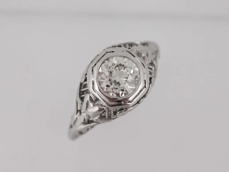 Antique Engagement Ring Art Deco .78ct Old European Cut Diamond in 18k White Gold - Image 4