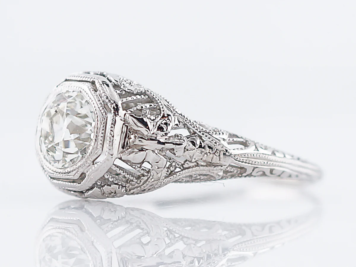 Antique Engagement Ring Art Deco .78ct Old European Cut Diamond in 18k White Gold - Image 2