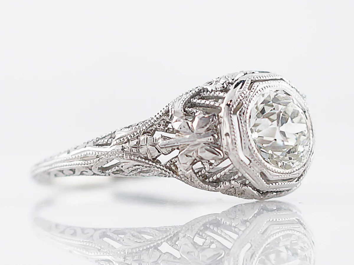 Antique Engagement Ring Art Deco .78ct Old European Cut Diamond in 18k White Gold - Image 3