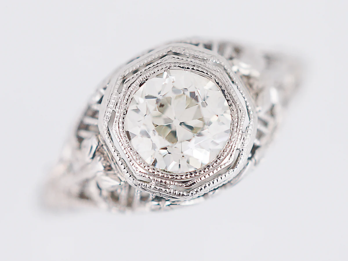 Antique Engagement Ring Art Deco .78ct Old European Cut Diamond in 18k White Gold - Image 4
